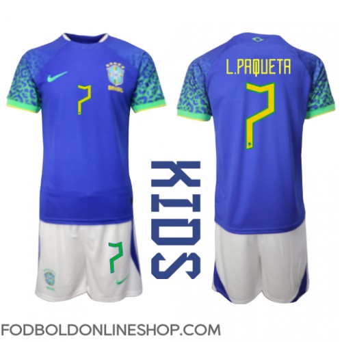 Brasilien Lucas Paqueta #7 Udebane Trøje Børn VM 2022 Kortærmet (+ Korte bukser)